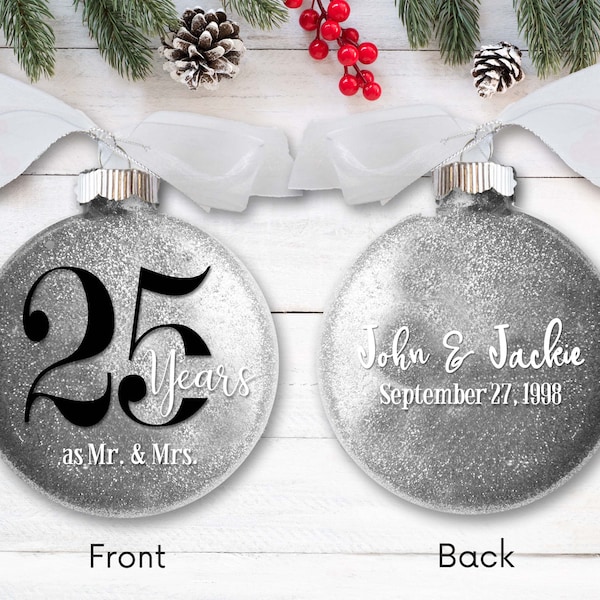 25th Wedding Anniversary Christmas Ornament – Personalized with Wedding Date - Gift for Married Couple