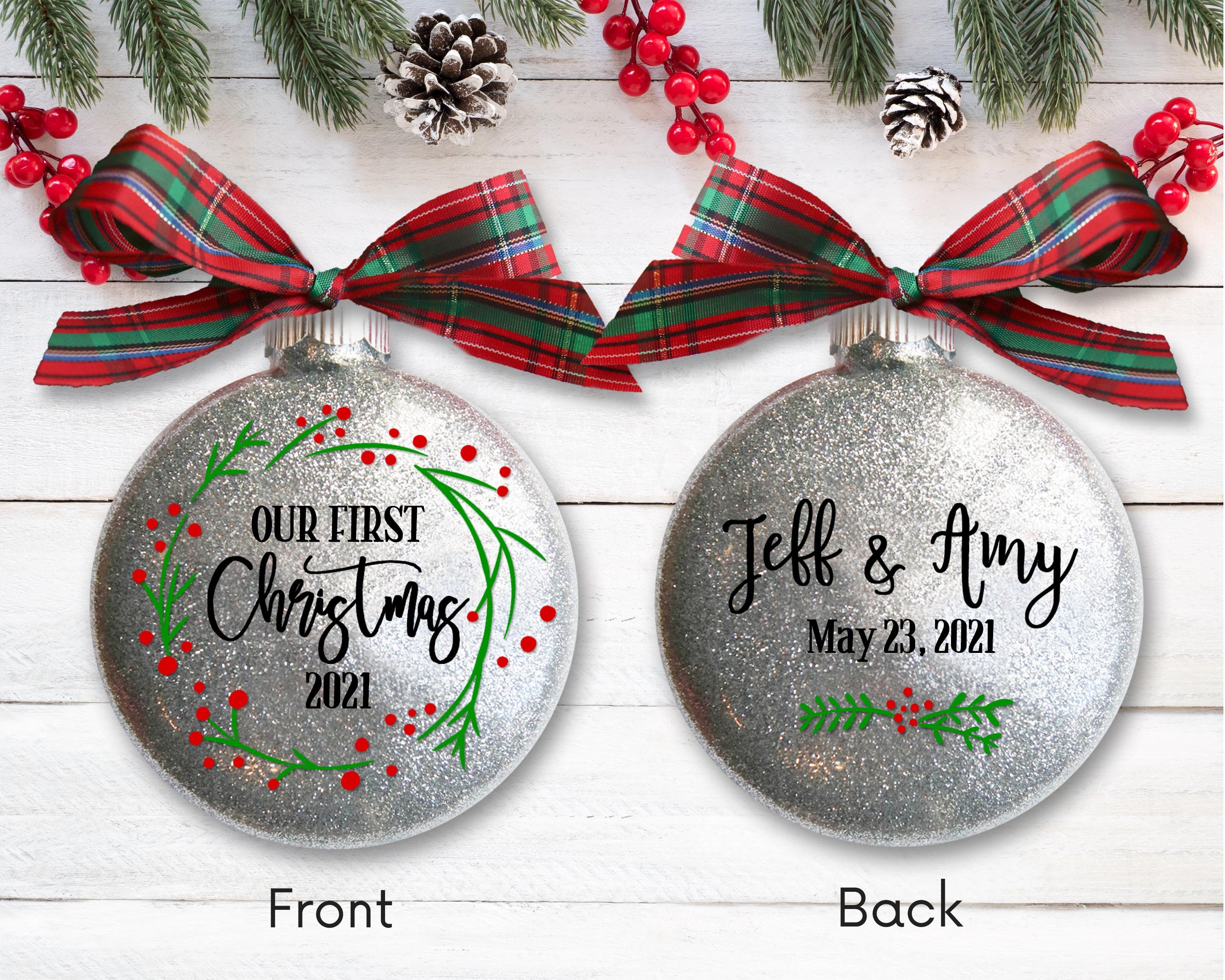 Gift for Couple Christmas Ornament Wreath Ornament Our First Christmas Ornament Gift for New Couples Personalized Couple Ornament