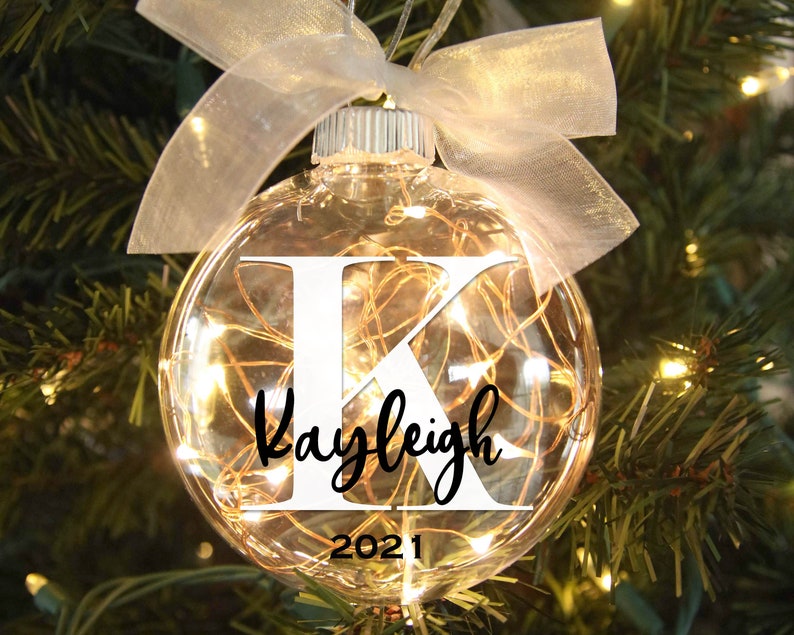 Personalized Lighted Christmas Ornament gift idea for family friends newlyweds parents and grandparents decor idea