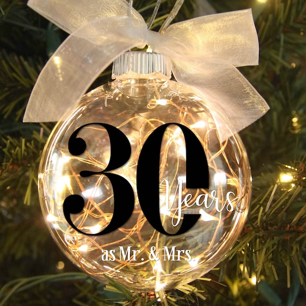 30th Year Anniversary Lighted Christmas Ornament – Personalized Anniversary Gift – Wedding Date – Gifts Couple – Elegant Anniversary Gift