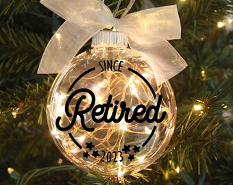 Retirement Lighted Christmas Ornament - Personalized Retired Gift Idea - Retired Since 2023 - Elegant Fairy Lights Xmas Decor