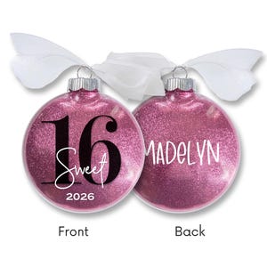 Sweet 16 Birthday Gift - Personalized Glitter Christmas Ornament – Sixteen Year Keepsake - Custom Name Ornament