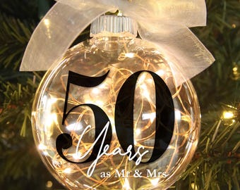 50th Anniversary Personalized Light Up Ornament - 50 Golden Years Keepsake Gift
