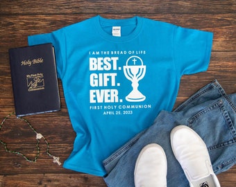 First Communion Gift for Boys - 1st Holy Communion T-Shirt - Custom Catholic Tee for Kids - Best Gift Ever