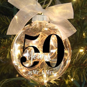 50th Year Anniversary Lighted Christmas Ornament – Personalized Anniversary Gift – Wedding Date – Gifts Couple – Elegant Anniversary Gift