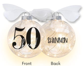 50th Birthday Ornament: Personalized Light-Up Milestone Gift - Cheers to 50 Years Keepsake