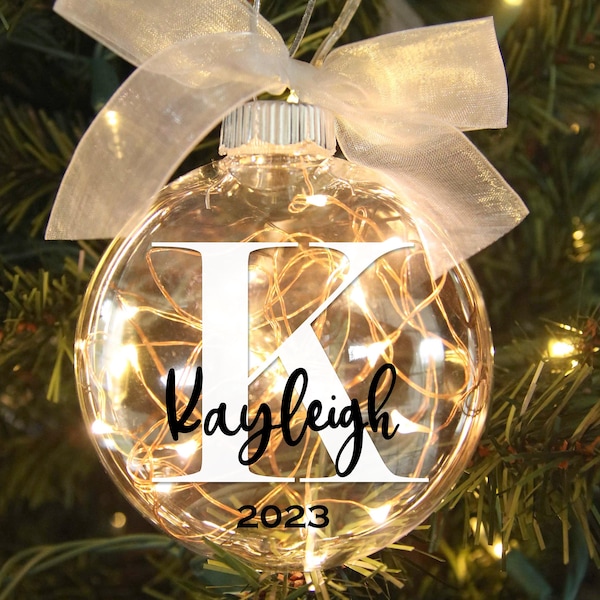 Personalized Lighted Christmas Ornament – Custom Name Ornament - Elegant Fairy Lights Xmas Decor with Timer - Illuminated Decoration