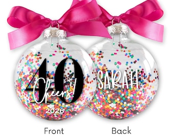 40th Birthday Ornament - Personalized Fun Confetti Glitter Christmas Ornament - Cheers to Forty Years