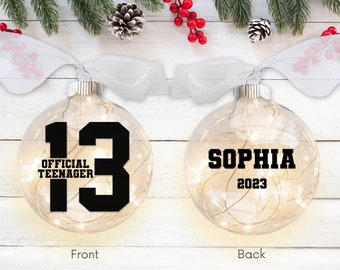 13 Official Teenager Birthday Gift - Lighted Christmas Ornament – Personalized Thirteen Year Keepsake - Custom Name Ornament