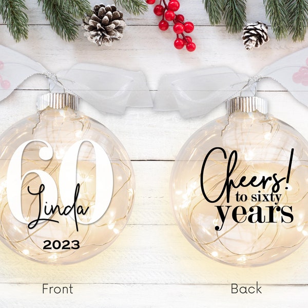 60th Birthday Lighted Christmas Ornament – Cheers to Sixty Years - Personalized 60 year Gift - Custom Name Ornament