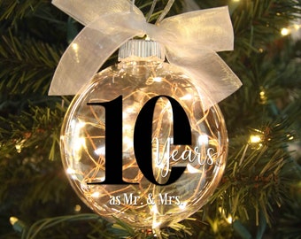 10th Wedding Anniversary Lighted Christmas Ornament – Personalized with Wedding Date – Gift for Married Couple – Elegant Anniversary Gift