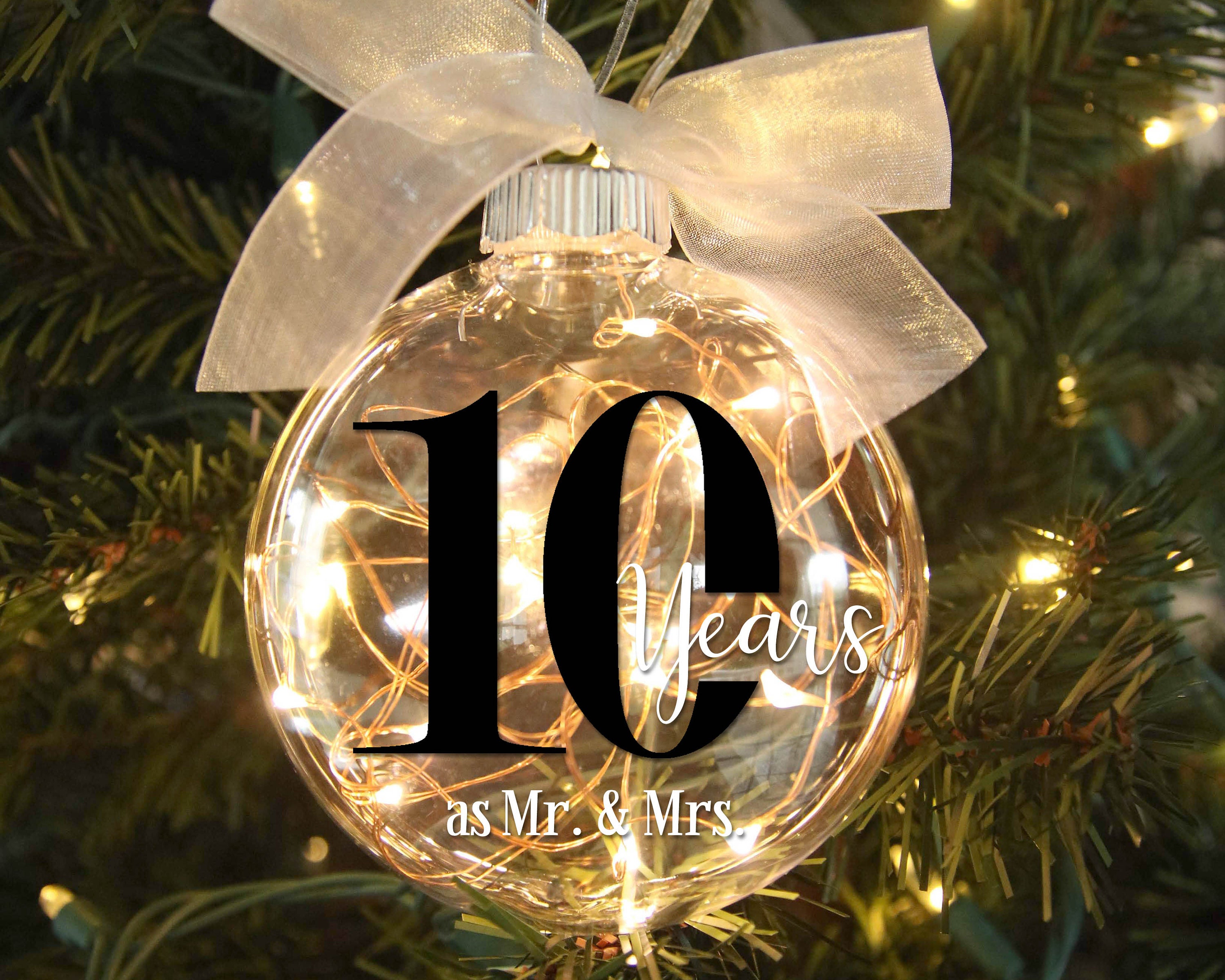 10th Wedding Anniversary Lighted Christmas Ornament Personalized