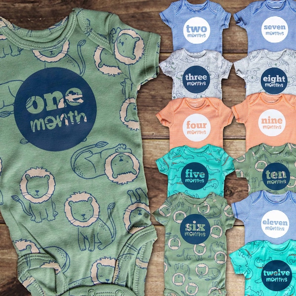 Baby Boy Monthly Bodysuits - Baby Shower Gift - Milestone Photo Outfit - Month by Month Rompers - Grow with Me