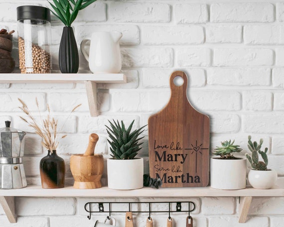 Christian Cutting Board - Love Like Mary Serve Like Martha - Catholic Gift for Her - Custom Laser Engraved Walnut Wood Charcuterie Board