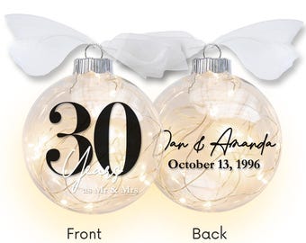 30th Anniversary Light Up Christmas Ornament - 30 Years as Mr & Mrs - Personalized Gift for Couple