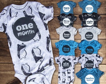 Baby Boy Monthly Milestone Onesies® Set: First Year Photo Outfit