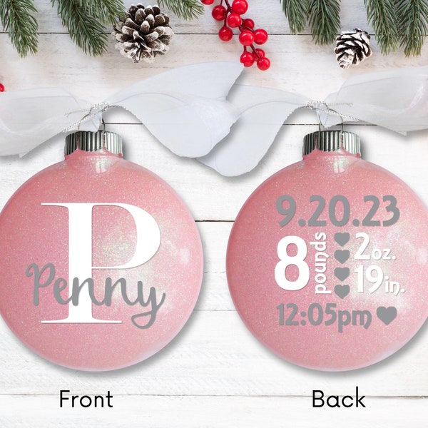 Baby Girl Birth Stats Ornament - Personalized Baby’s First Christmas Ornament - Custom New Baby Gift - Baby First Holiday