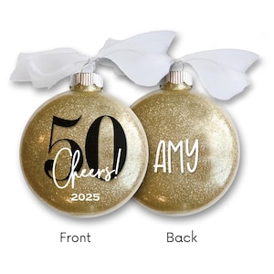 50th Birthday Personalized Christmas Ornament – Cheers to Fifty Years - Custom Name Glitter Ornament