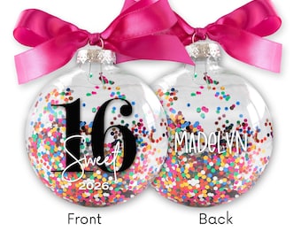 Personalized Sweet 16 Ornament - Sweet Sixteen Birthday Gift - Fun Confetti Glitter Christmas Ornament
