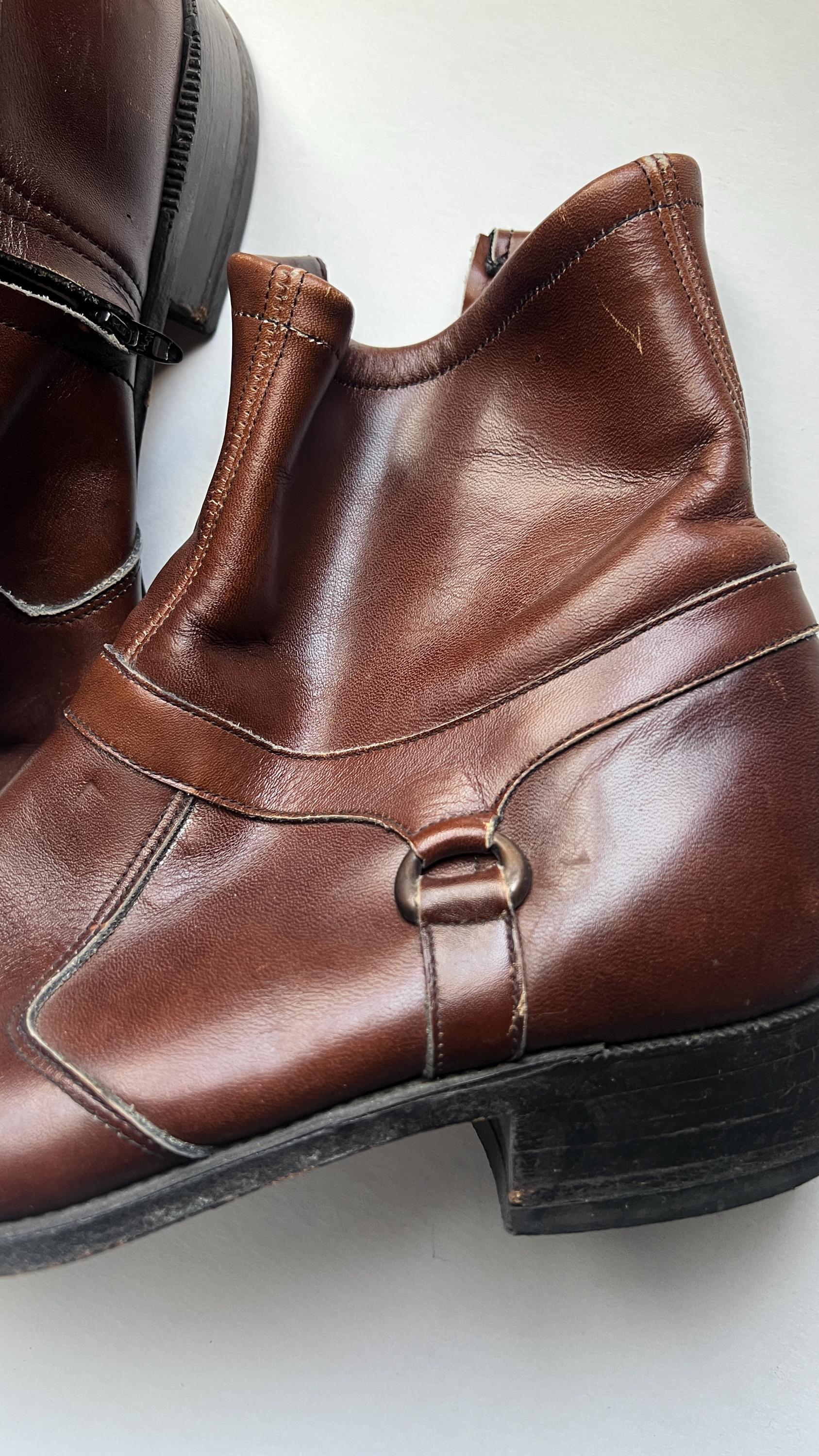 Breather Wright Men\'s 9C, Buckle Ankle Boots Brown Leather Boots Vintage Wright Vintage Breather Ankle Boot Red/Brown Leather Zip  main image 4