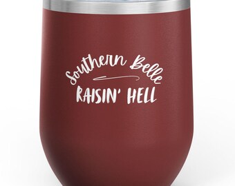 Taça de vinho Southern Belle, copo para despedida de solteira, caneca engraçada "Rainsin' Hell", aço inoxidável, 355 ml