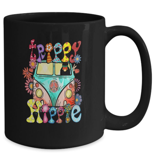 Hippie Coffee Mug, Vintage Theme Mug psychedelic Mug, Iconic Van Mug, Hippie Van Cup, Flower Child Mug, Gift Free Spirit, Floral Bus Mug