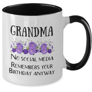 Gift Mug for Grandma, Grandma Coffee Mug with Pansies,.Flowers Mug for Grandma, No Social Media Gift, Gift from Kids