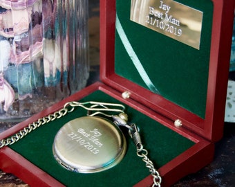 Engraved 'Antique Brass' Pocket Watch Groomsmen gift - Personalised Watch and Watch Box - Groomsmen Box - Best Man Gifts