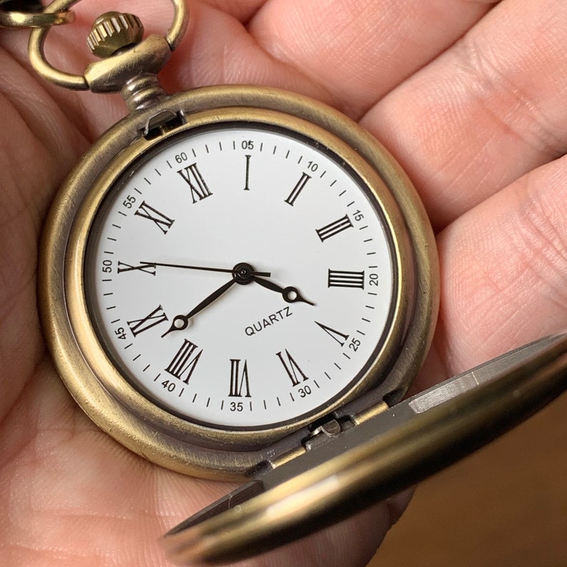 Engraved 'Antique Brass' Pocket Watch Groomsmen gift Personalised Watch and Watch Box Groomsmen Box Best Man Gifts image 5