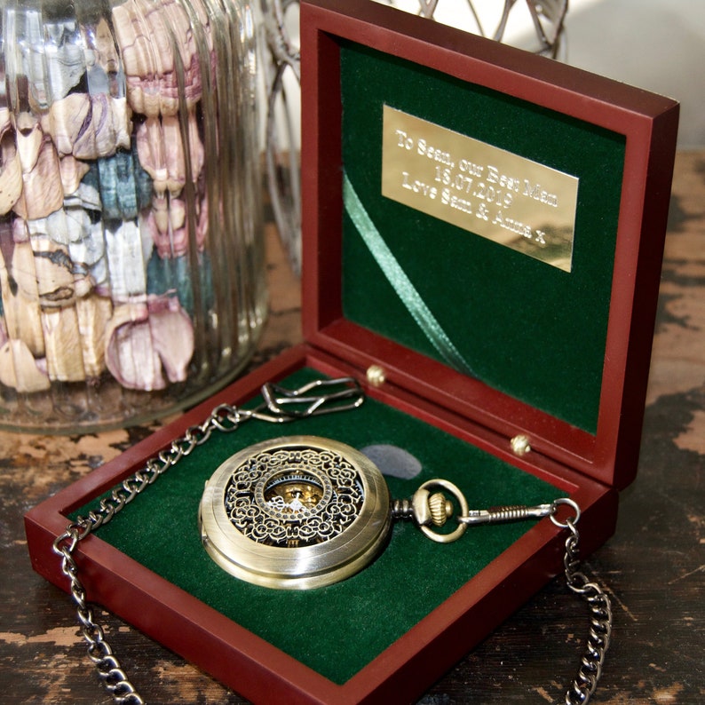 Trauzeuge Geschenk Steampunk Geschenk für Trauzeugen Taschenuhr mit Gravur und Uhrenbox Trauzeuge Box Trauzeuge Geschenke Bild 2