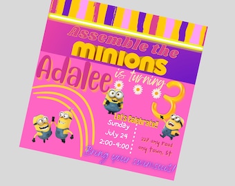 Minion Birthday Invitation, Pink Minions, Girl Minion Party