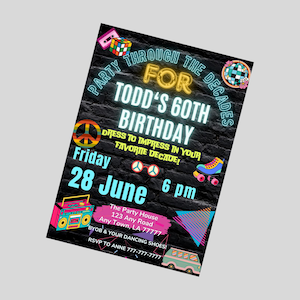 Decades Party, Decades invitation, retro invitation