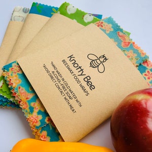 Set of 3 Reusable Beeswax Food Wraps, made in Canada, great housewarming gift, eco friendly stocking stuffer, gift under 20