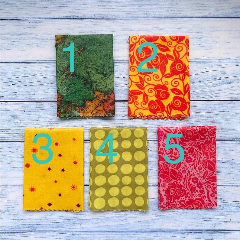 Set of 4 Reusable Beeswax Food Wraps Gift Pack, pick your pattern, stocking stuffer for men who like to cook, gift under 25 image 2