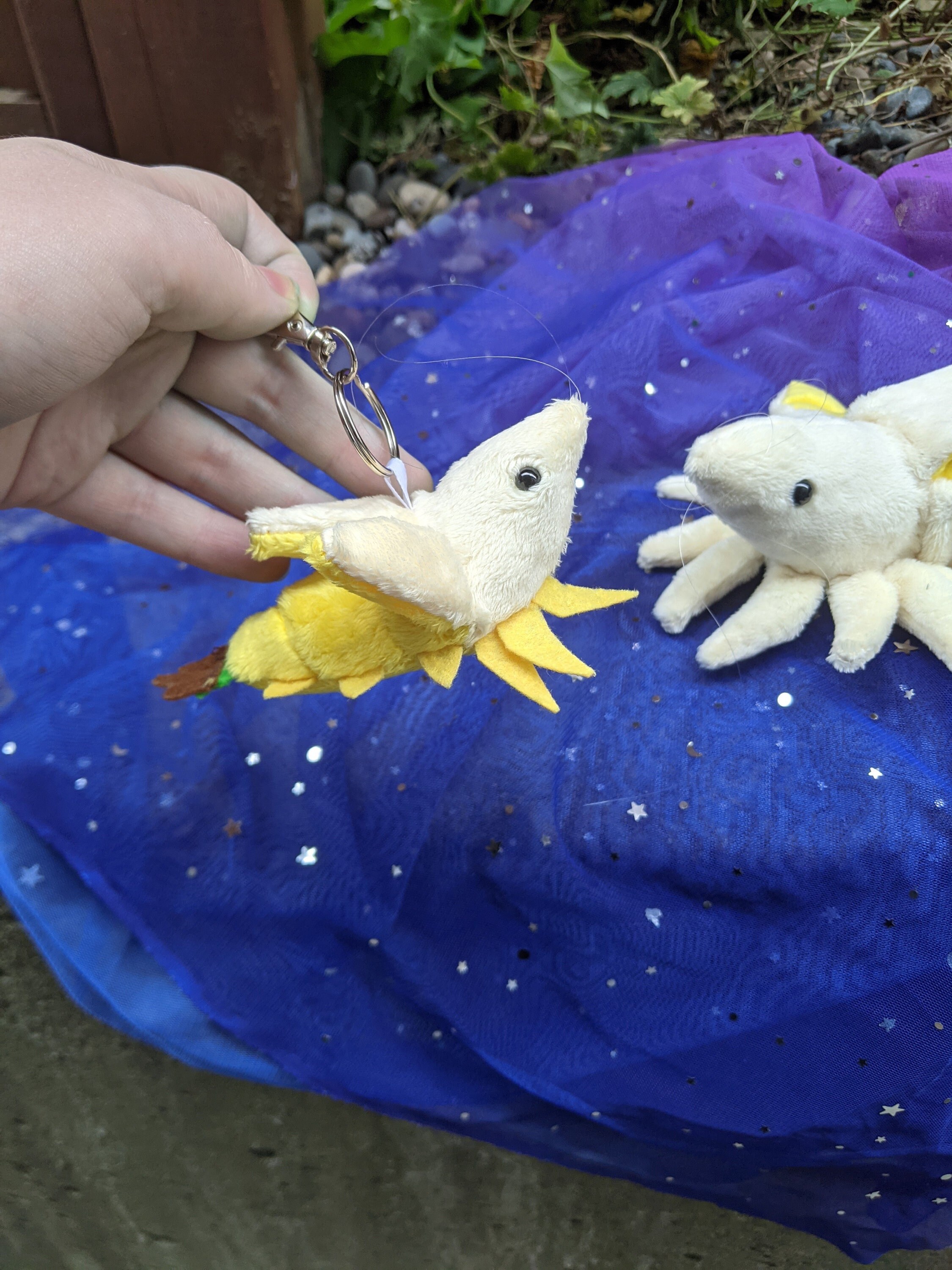 Banana Shrimp Keychain - handmade baby shrimp plush