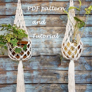 DIY tutorial for Macrame plant hanger  20'' (53cm) long-hanging planter, macrame nest , digital download,  e-pattern, DIY plant hanger pdf