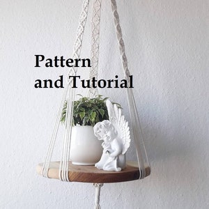 DIY tutorial for Macrame hanging shelf 37'' 95 cm long-plant hanger diamond pattern, digital download, e-pattern, DIY plant hanger pdf image 1