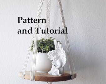 DIY tutorial for Macrame hanging shelf 37&#39;&#39; (95 cm) long-plant hanger diamond pattern, digital download,  e-pattern, DIY plant hanger pdf