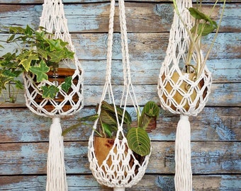 Macrame plant hanger-Simple Boho wall decor/ indoor  plant holder - black or natural white plant stand / hanging wall planter