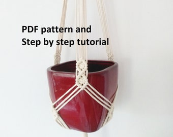 DIY tutorial for Macrame plant hanger, step by step guide to make hanging planter, digital  e-pattern, DIY plant hanger pdf