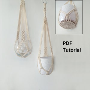 DIY tutorial for Macrame plant hanger-indoor plant holder- without tassel on bottom, no tail - no fringe - digital download,  e-pattern, pdf