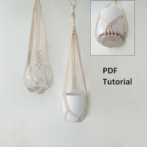 DIY tutorial for Macrame plant hanger-indoor plant holder- without tassel on bottom, no tail - no fringe - digital download,  e-pattern, pdf