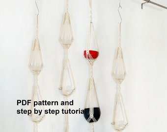 DIY-tutorial voor Double Macrame plantenhanger 36'' (90cm) langhangende plantenbak, digitale download, e-patroon, DIY plantenhanger pdf