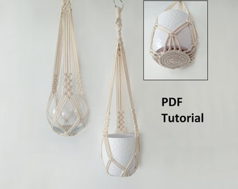 DIY tutorial for Macrame plant hanger-indoor plant holder- without tassel on bottom, no tail - no fringe - digital download,  e-pattern, pdf