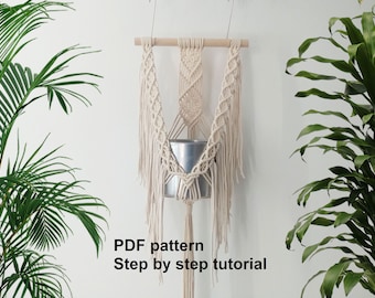 DIY tutorial for macrame plant hanger-  hanging wall planter, step by step instructions with photos, digital download, DIY pdf, wall hanging