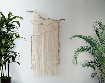 Macrame muurhangend - Boho wanddecor - Zuidwestelijke vezelmuurkunst handgemaakt van katoenen koord en jute