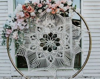 Macrame wedding backdrop, Round 74&#39;&#39; to 80&#39;&#39; diameter, Extra Large Mandala macrame wallhanging,XXL Floral Ceremony Arch, photobooth backdrop
