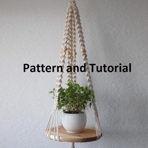 DIY tutorial for Macrame hanging shelf 37'' (95 cm) long-plant hanger, spiral pattern, digital download,  e-pattern, DIY plant hanger pdf