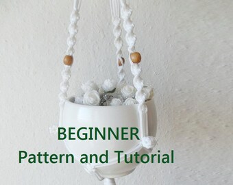 Makraméblomhängare DIY-handledning: 45 cm modernt E-mönster (digital nedladdning)