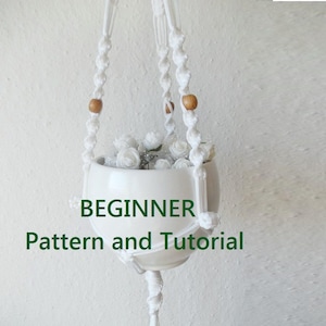DIY tutorial for 19&#39;&#39; long modern macrame indoor plant holder-digital download, macrame e-pattern, DIY plant hanger pdf